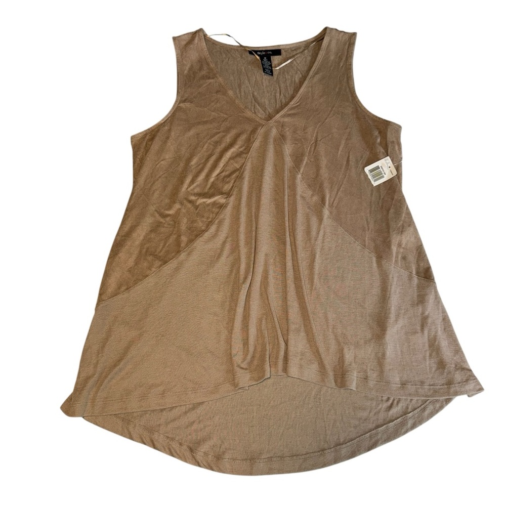 Style & Co Tan Crushed Velvet Look Sleeveless Stretch Top Size M